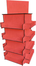 TORCHED DISPLAYS 4-Sided Rotating Display Stand - Craft Shows, Trade Shows, Markets - Small & Medium-Sized Items like Stickers, Postcards, Coasters, Note Pads, Napkins, Easy to Assemble (Red)
