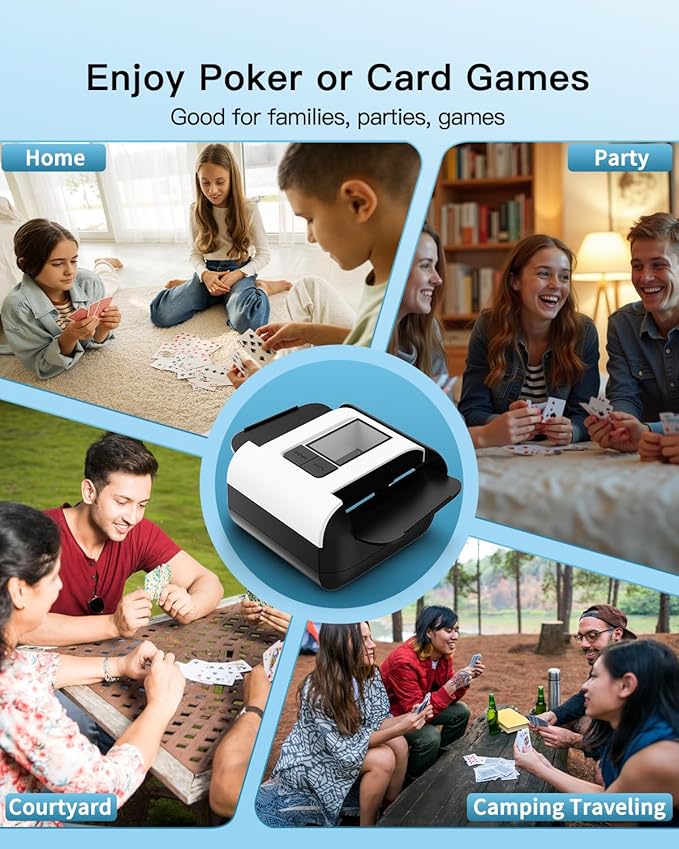 Automatic Card Shuffler, Rechargeable Cards Shuffler Machine with AUTO & Manual Mode, 1-2 Decks Low Noise Electric Shuffling Machine for Poker, UNO, Texas, Blackjack, Skip-Bo, Bridge, Phase 10