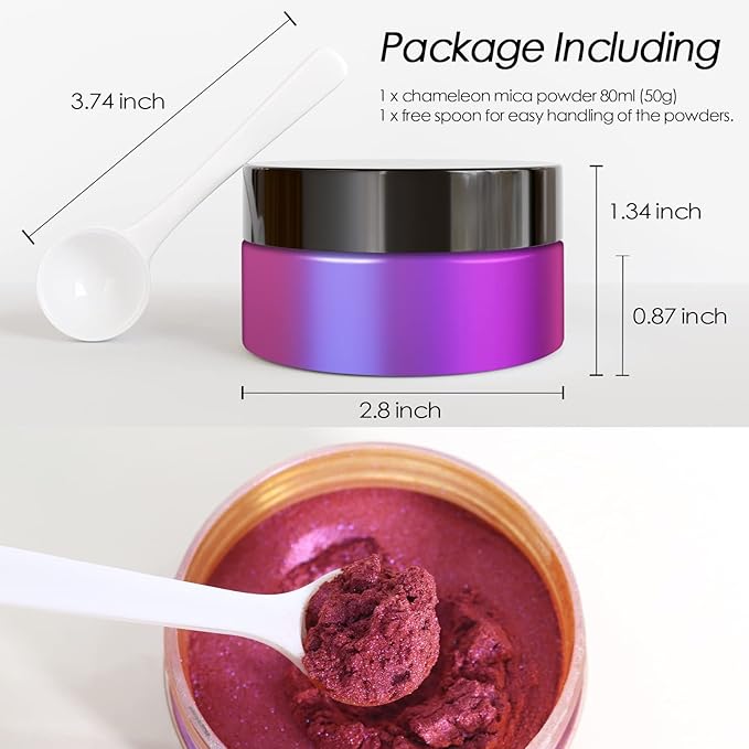 Ceya Chameleon Mica Powder, 1.8oz/ 50g Twilight Rose Chrome Nail Powder, Cosmetic Grade Pearlescent Effect Color Shift Pigment for Epoxy Resin, Makeup, Nail Polish, Soap Dye,Candle Making