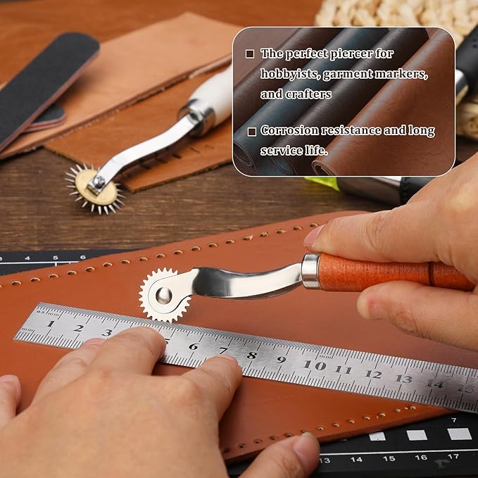 Nitlak 2 PCS Tracing Wheel,Tracing Wheel Sewing Tool,Wooden Handle Stainless Steel Pounce Wheel,Tracing Wheel for Sewing Patterns, Tracing Wheel Tool for Leathercraft, Professional Marking Spacer