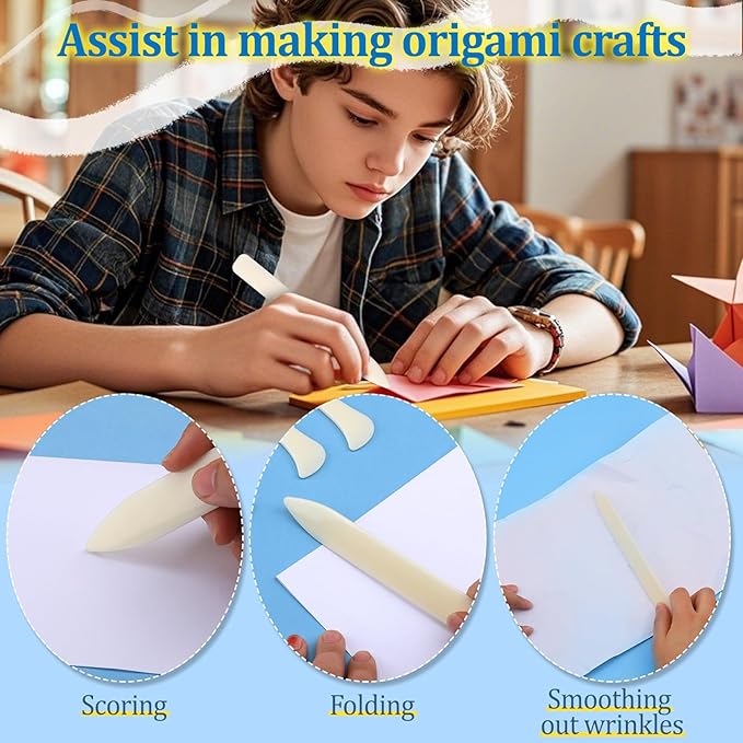9 PCS Bone Folder and Scoring Tool Plastic Paper Folding Tool Bone Origami Creaser Book-Binding Leather Burnishing Card Making for Folding Scoring Creasing Origami Scrapbooking