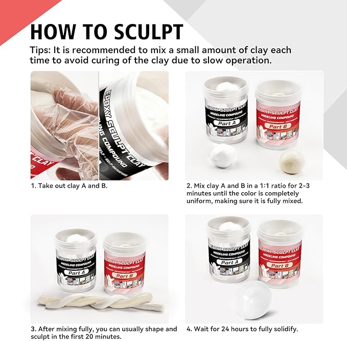 Epoxy Sculpt Clay, Self-Hardening Model Magic Sculpt Epoxy Clay, A&B 2 Part Epoxy Putty, Modeling Compound Sculpting Clays for Sculpting, Modeling, Repairing, Filling, Building, 1 Pound, White