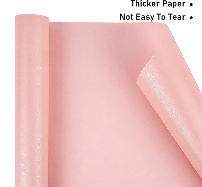 NESCCI Pink Matte Wrapping Paper,Solid Color Pearly-Lustre Paper-3 Roll,17 Inches X 32.8 Feet Per roll.Gift Wrapping Paper,Perfect for Wedding,Valentine's Day,Birthday, Christmas,Baby Shower.