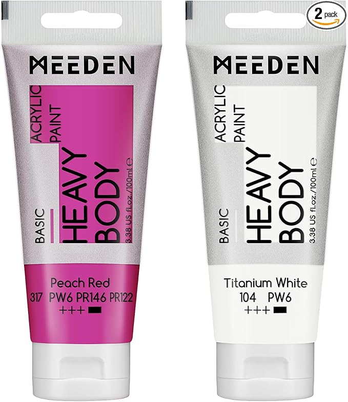 MEEDEN Acrylic Paint Peach Red: 100ml/3.38oz Heavy Body Acrylic Paint Tube Bundled with Additional Titanium White Color for Art Craft Painting
