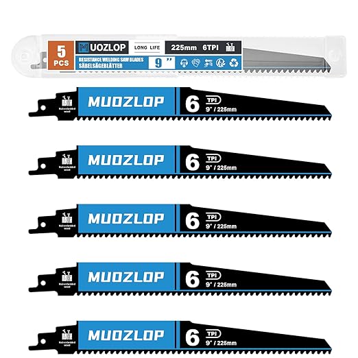 5 Pack 9 inch Reciprocating Saw Blades Set， 6 TPI High Carbon Saw Blades for Wood with Nails，Saw Blades with Organizer Case (5, 6T/9inch)