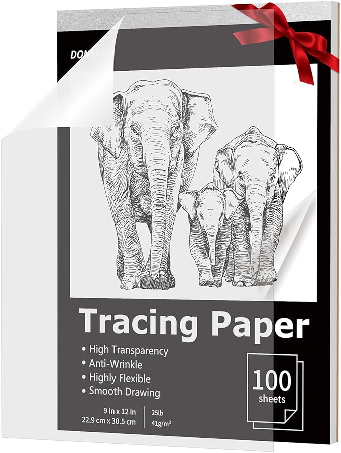 Tracing Paper 9"x12", 100 Sheets Transparent Vellum Paper for Tracing Pads, Christmas Birthday Gifts for Adults Teens, 25lb/41gsm Translucent Tracing Paper for Sketching, Drawing, Black