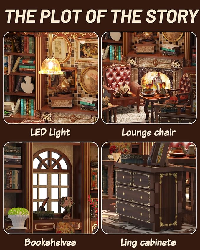 Book Nook Kit - DIY Miniature House Dollhouse 3D Puzzles for Adults and Teens - Gifts for Family and Friends Bookshelf Decor Tiny House Model Build with LED Light (AW02-001)