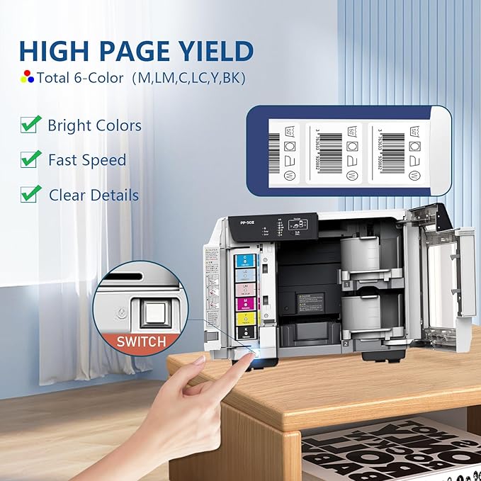 PP-50 PP-100 Ink Cartridges 6 Color Set PJIC1 PJIC2 PJIC3 PJIC4 PJIC5 PJIC6 C13S02A9991 Suitable for DiscProducer PP-50 PP-100 Printers (Black, Cyan, Magenta, Yellow, Light Cyan, Light Magenta, 6Pcs)