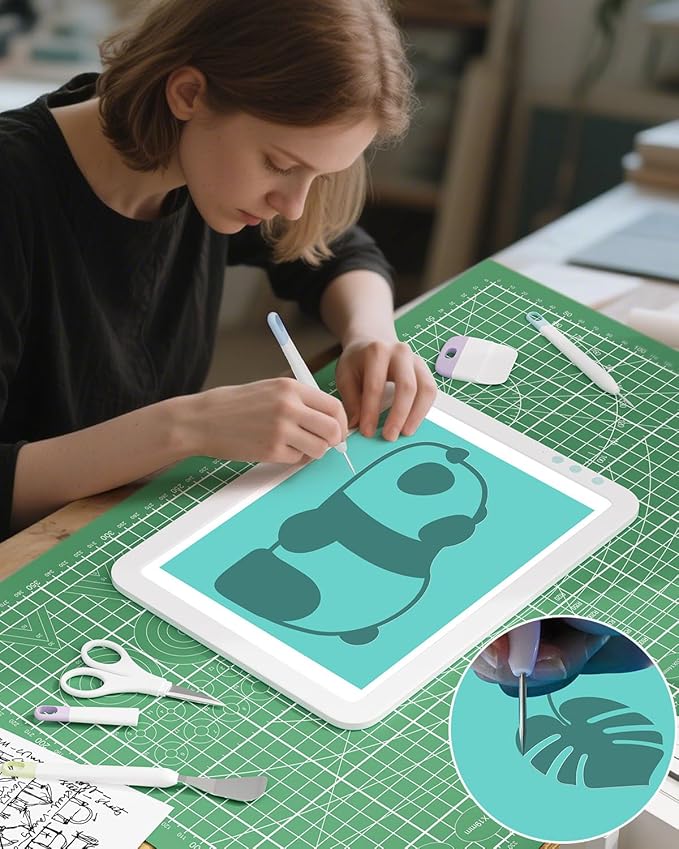 Rechargeable A4 Light Board with Weeding Tools Set and Accessories for Vinyl,Bawaslom Ultra-Thin & Bright Light Pad for Vinyl Weeding with 3 Colors & 6-Level Brightness for Diamond Art,Tracing