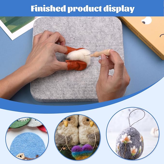 WONVOC Needle Felting Mat, Needle Felting Tools, 10''x10''x1'' Natural Felting Wool Pad, Needle Felting Supplies, with Finger Cots and 30 Straight Pins, Felt Pad for Making Felting Crafts