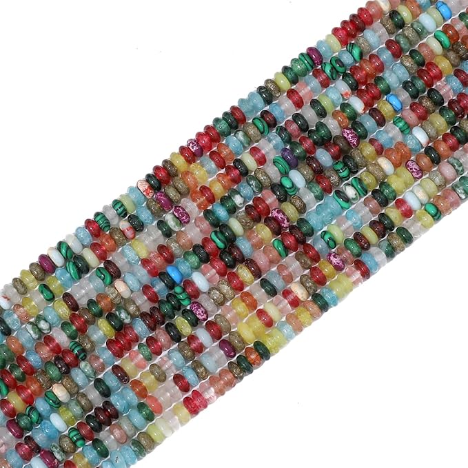 Natural Mix Colored Disk Stone Beads 4x2mm 160pcs Rondelle Loose Semi Gemstone Beads for Jewelry Making Design