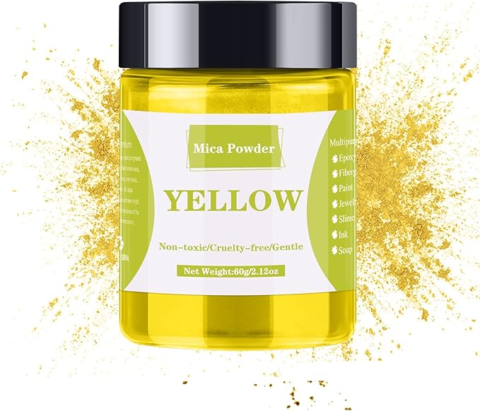 Yellow Mica Powder - 60g Mica Powder for Epoxy Resin - Pearl Pigment Powder Dye for Resin/Eye Shadow/Soap Making/Nails/Bath Bombs etc.