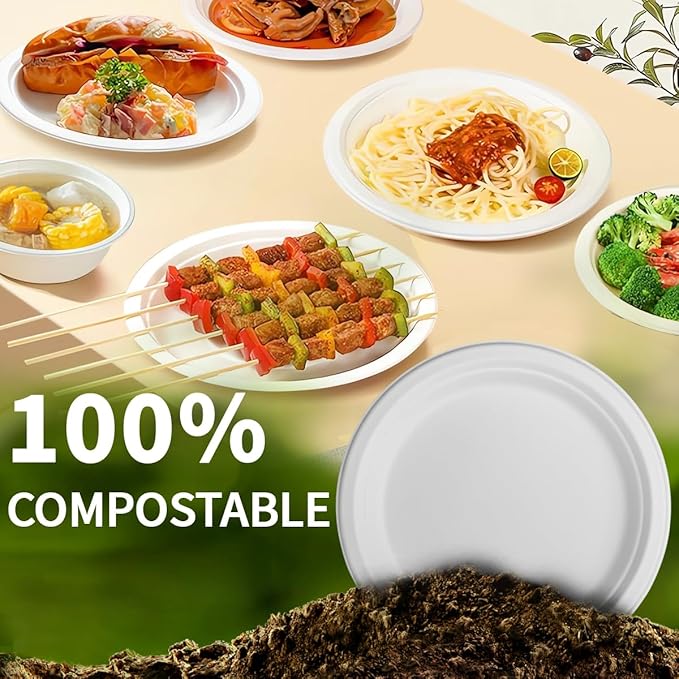 White Paper Plates 7 Inch (Round,150 Count) Heavy Duty Disposable Dinner Plates Bulk, Small Compostable Dessert Dishes for Party, BBQ and Gathering, Microwave-Safe/Sturdy/Leak Resistant
