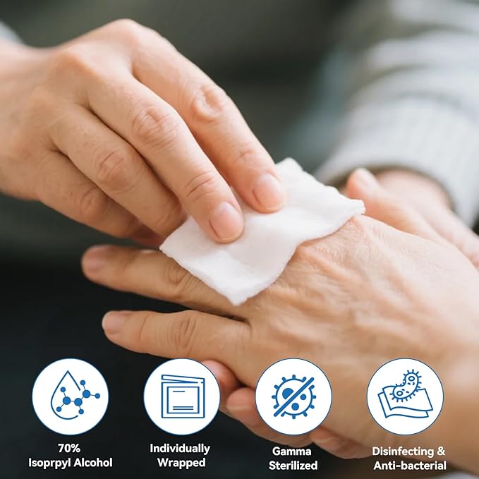 Alcohol Prep Pads with 70% Isopropyl Alcohol, 400 Pack, Medical-Grade, Individually-Wrapped, Isopropyl Cotton Swabs, Disposable, 2 ply