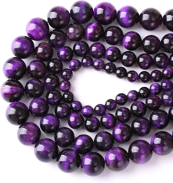 8mm 45pcs A+ Natural Purple Tiger Eye Stone Beads Round Spacer Loose Beads for Jewelry Making DIY Bracelet Necklace 15" Inch