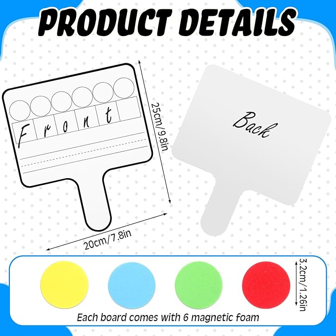 Seajan 3 Pcs Magnetic Paddle Set Education Dry Erase Double Side Handheld Answer Board with Magnetic Counters Discs Phonemic Awareness Phonics Games Toy for Students Kids Teaching Supply (Color)