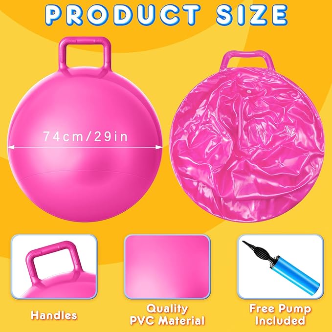 Lewtemi 3 Pcs 29 Inch Bouncing Ball with Handle, Outdoors Hopper Jumping Hopping Ball and Air Pump for Sports Exercise (Green, Orange, Pink)