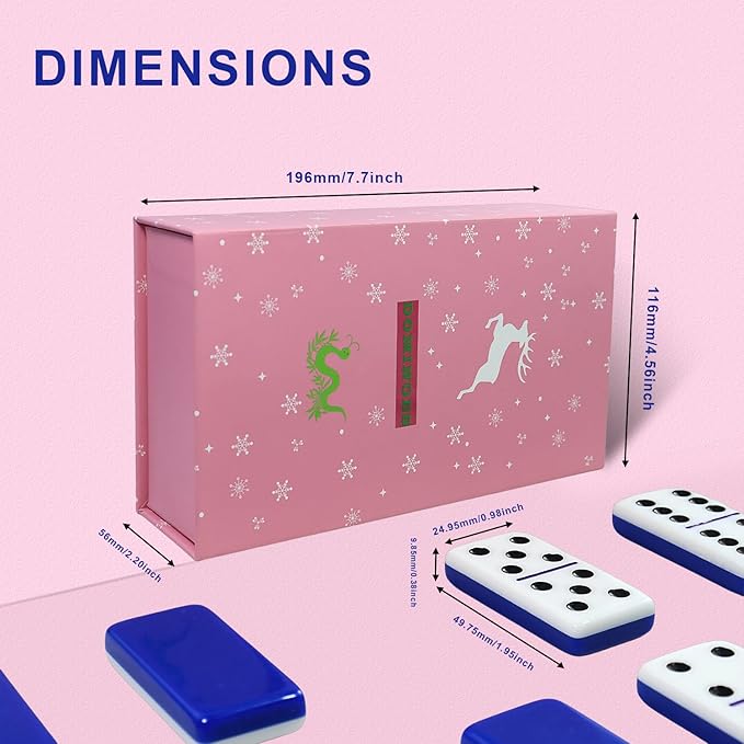 IDTQ Dominoes Set for Adults, Double 6 Dominos Game Set with 28 Domino Tiles Double with Upscale Gift Boxes -7 Polyhedral Dice -Classic Board Games (Dark Blue)