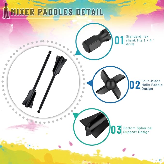 Suzzam Resin Mixer Paddles, 12 pcs Plastic Epoxy Mixer for Drill Paint Stirrer for Drill, Reusable Multipurpose for Resin Mixing, Paint Mixing