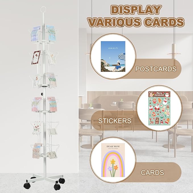 PATIKIL 2Pack 6 Tier Rotating Greeting Card Rack, Metal Spinning Greeting Card Display Stand Portable Postcard Rack Holder Organizer for Postcard Sticker Photo Desk Book Stamp, White