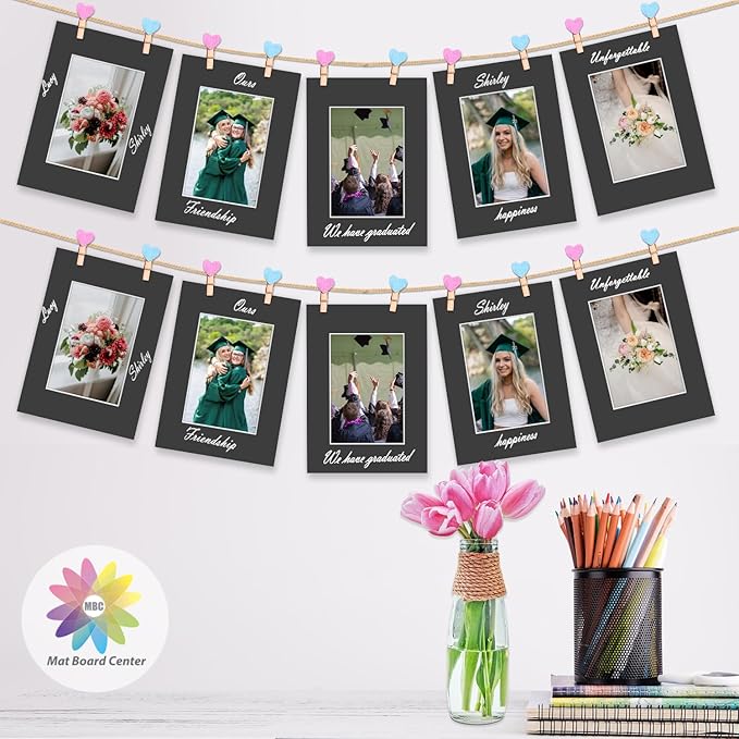 MBC Mat Board Center, 10 Pack 5x7 for 3.5x5 Black Picture Mats Frame Mattes, Bevel Cut, Acid Free, 4-ply Thickness