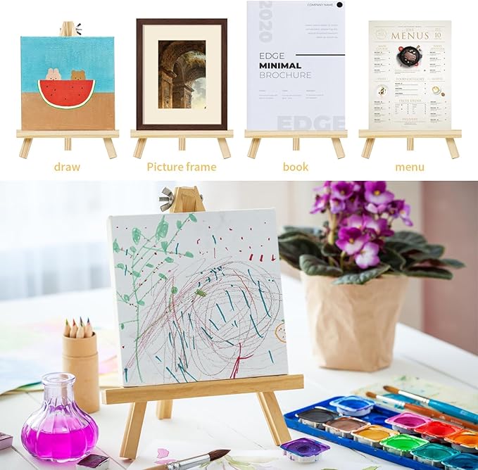 TKOnline 10PCS 9 Inch Wood Easels, Easel Stand for Painting, Art Craft Painting Party Easel, Tabletop Easels, Tripod, Canvas Photo Picture Sign Holder