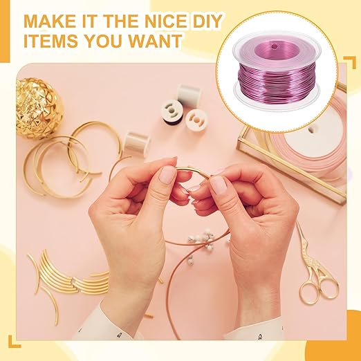 uxcell 18 Gauge / 1mm Anodized Aluminum Wire for Jewelry Craft Making, 102 Feet Bendable Flexible Wire for DIY Home Decor Gardening Sculpture, Dark Pink