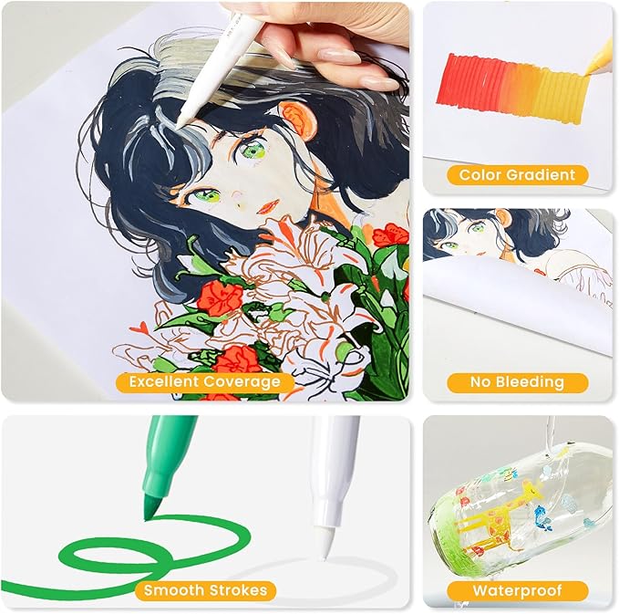 7.1G Acrylic Paint Markers Direct Liquid - 48 Colors Acrylic Markers with Automatic Ink Control, Paint Markers High Opacity Paint Pens Waterproof Lightfast for Rock Painting Eggs Wood Glass Ceramic