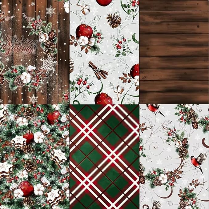 Christmas Scrapbook Paper 12×12,Merry Christmas Tree Deer Patterned Paper,24 Sheets Double-Sided Wooden Scrapbooking CardStock Papers Pad for Holiday Cardmaking DIY Origami Papers.