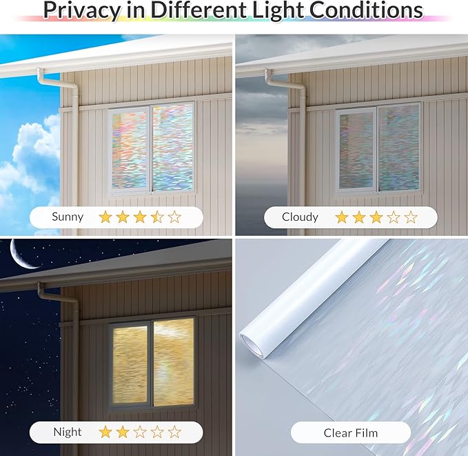rabbitgoo Window Privacy Film with Installation Tools, Stained Glass Window Film Rainbow Prism Decorative Glass Clings for Home Decor, Static Cling Covering Sun Blocking, 23.6" x 118.1"