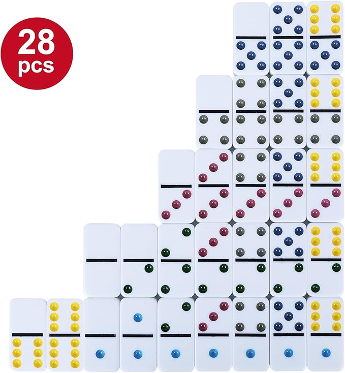 Double Six Dominoes Set with Tin Box - 28 Color Double 6 Domino Tiles for Kids & Adults, Classic Family Board Games for 2-4 Players, Travel, Party