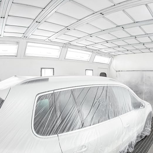 HARFINGTON 3 Rolls Pre-Taped Masking Film 43.3" x32.8ft Double Adhesive Tape and Drape Painters Plastic Drop Cloth Film with Tape Plastic Sheeting for Automotive Painting Covering