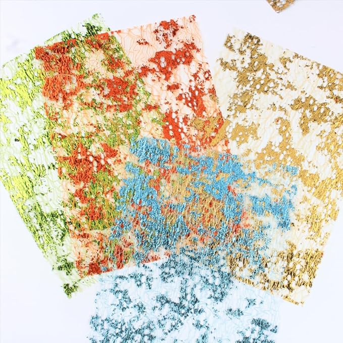 A5 Size Colorful Foil Textured Fabric Art Paper Scrapbooking Decorative, 20 Sheets Sparkle Metallic Lace Mesh for Crafts, Junk Journaling Supplies, Card Making, Collage