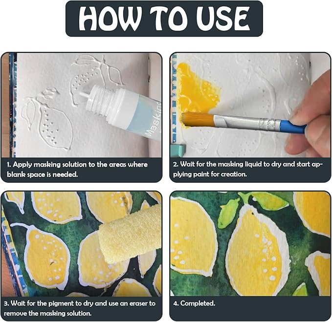 White Masking Fluid for Watercolor Painting 60ml, Resistant Ink and Pouring Paint, Watercolor Masking Fluid Keeps Areas Colorless and Edges Sharp