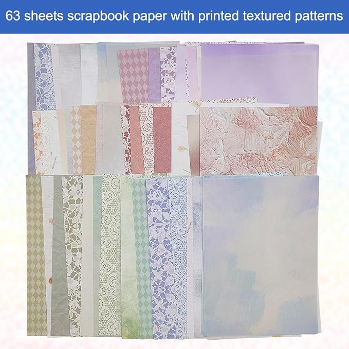 105 Sheets Scrapbook Paper Decorative Textured Paper, FineGood Mesh Fabric Assorted Set Craft Paper for Junk Journal Supplies Scrapbooking Planner Card Making