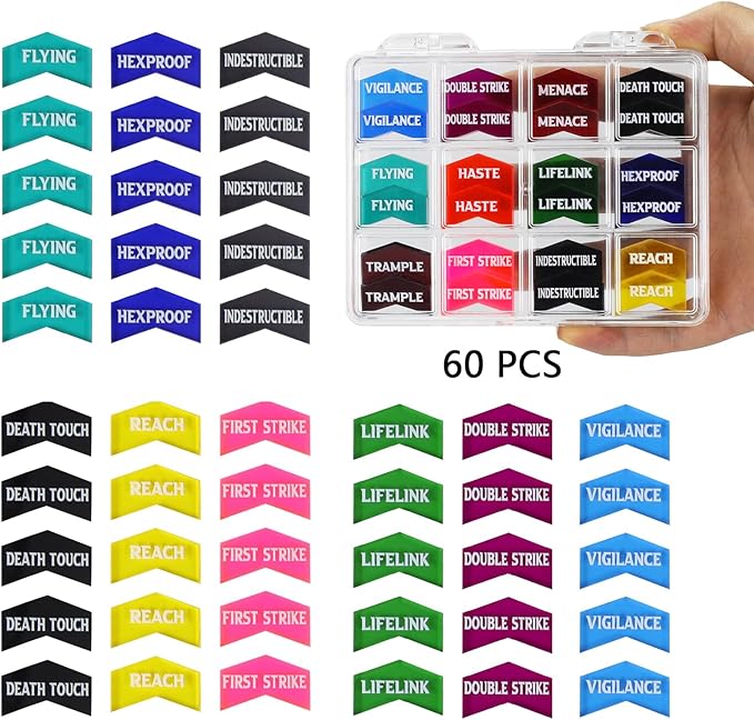 SIXPOINTS 108PCS 12mm MTG Counter Dice +1/+1 Tokens 6 Sided Dice & MTG Keyword Counters Tokens Set for Magic The Gathering, MTG, TCG, Card Games Accessories (4 Color Dices#F + MTG Keyword Counters)