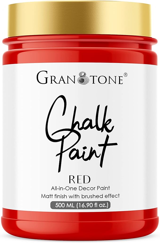 GRANOTONE Chalk Paint for Furniture, Matt-Finish Water-Based Acrylic Paint for Wood, Walls, Metal, Glass, Paper, Fabric Canvas, Maximum Coverage Chalk Paint for Kids & Adults, 500 Ml (RED)
