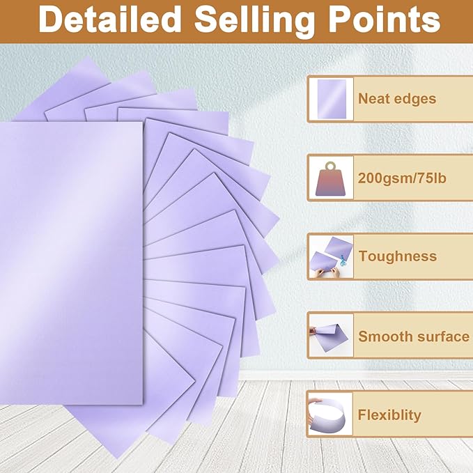 40 Sheets Purple Shimmer Cardstock 8.5 x 11 Crafts Paper, 75lb Premium Card Stock Cutting Paper for DIY Cards Making, Greeting Cards, Invitations, Birthday Decorations, School