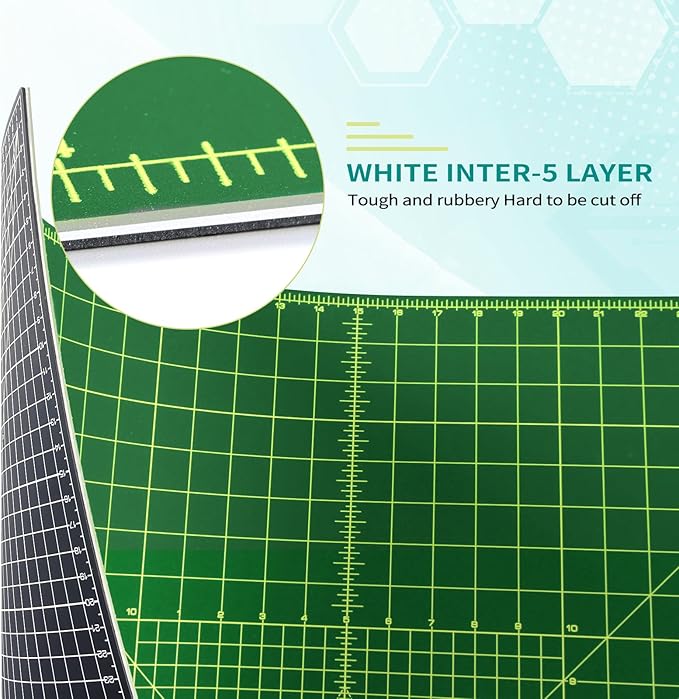 Thickness-Upgraded 9" x 12" Self Healing Sewing Mat, WerkWise Rotary Cutting Mat, Double Sided 5-Ply 9x12 Inch Cutting Board for Quilting, Fabric, & Crafts, Use with Rotary Cutters (Green & Black)
