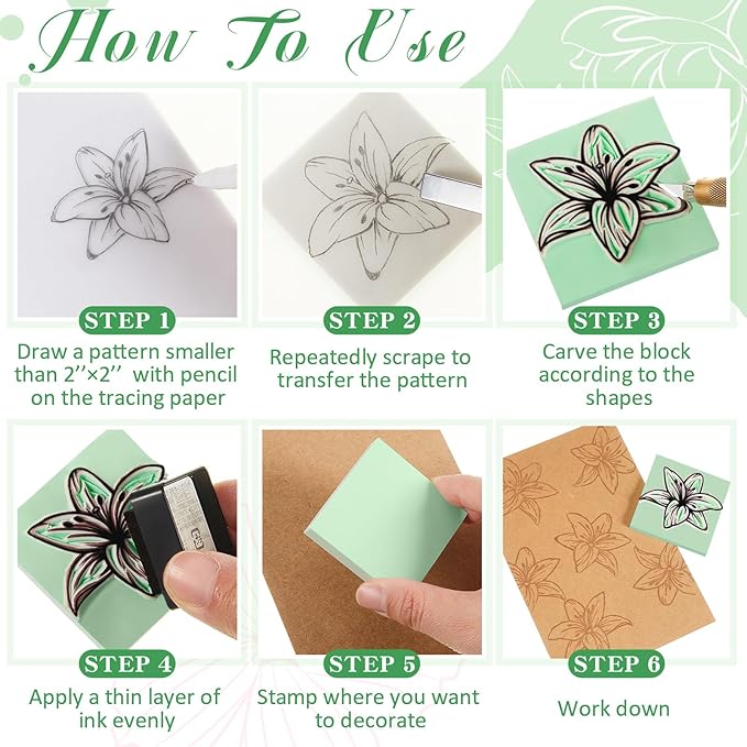 Frienda 24 Pcs 2" x 2" Rubber Carving Blocks Linoleum Blocks for Printmaking, Stamp Making, DIY Crafting, Scrapbook, Painting, Soft and Easy to Carve (Mint Green)