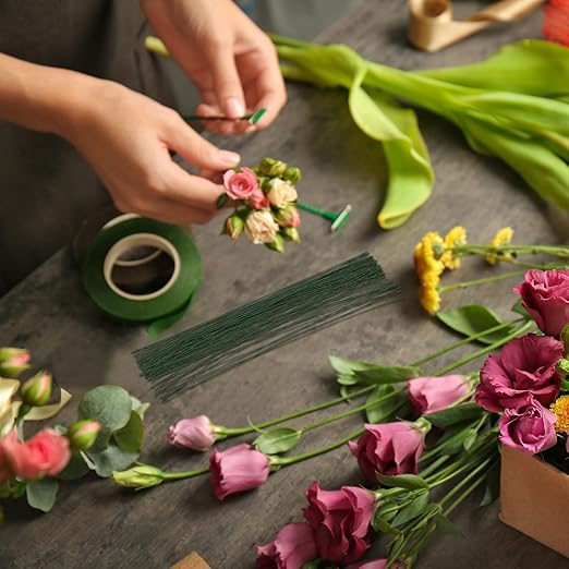 PATIKIL 20 Gauge 16" Floral Stem Wire, 100 Pcs Paper Wrapped Iron Artificial Flower Stem Accessories for DIY Bouquet Stem and Craft Decoration, Dark Green