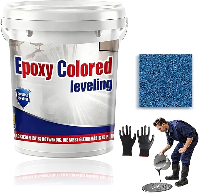 Epoxy Floor Paint, Epoxy Colored Sand Floor Paint, High-Gloss Marble Effect Self-Leveling Coating, Waterproof, Non-Slip, Ultra-Durable for Garage, Basement, Wood Floors (Azurite Blue,11 lb)
