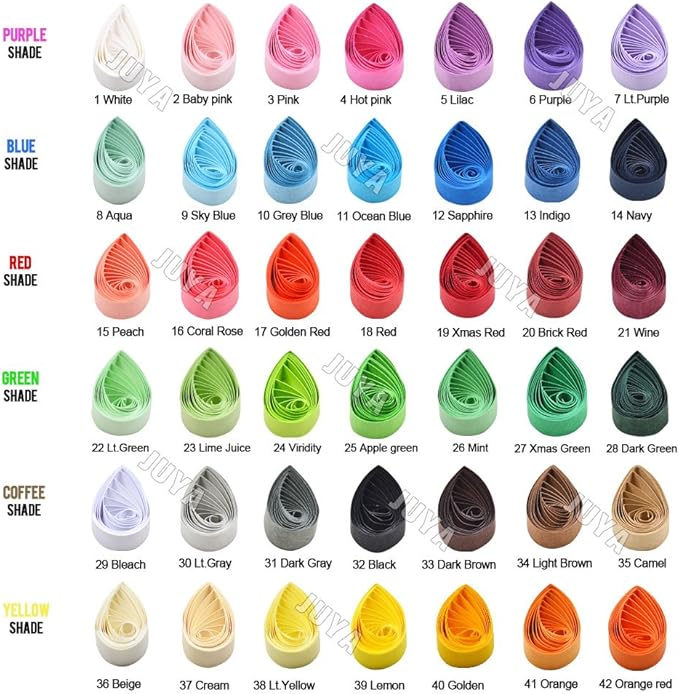 JUYA Single Color Paper Quilling Strips Set 42 Colors 100 Strips per Pack 2/3/5/7/10 mm Width Available 42 Colors, Width 2 mm (0.08 in)