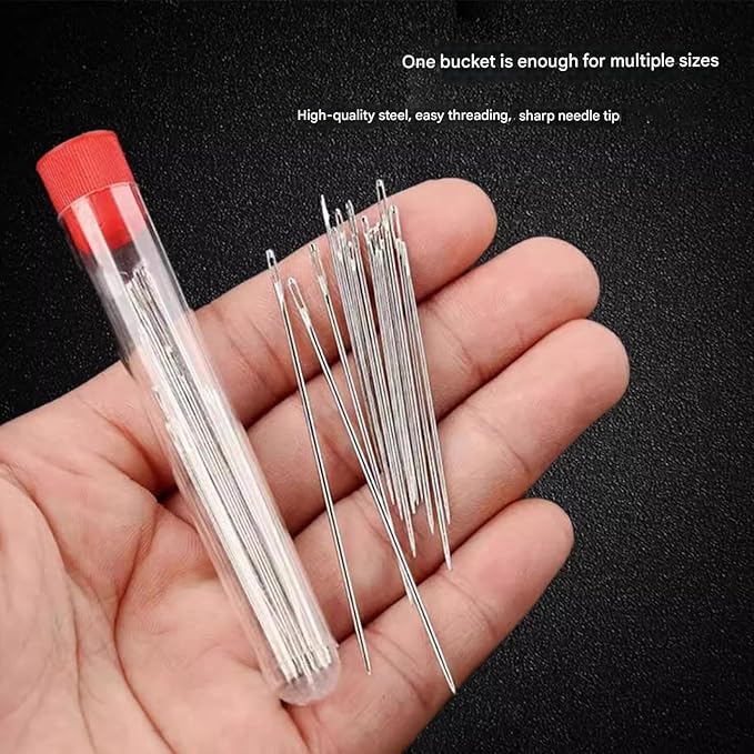 Big Eye Steel Sewing Needles Kit, 37PCS Stainless Steel Sewing Needle Kit, Portable Stainless Steel Needles for Hand Sewing, Punch Needle Kit Repair Tools for Beginners & Daily Use (37pcs)