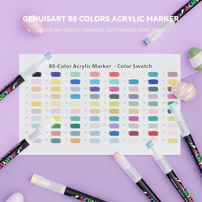 80 Colors Acrylic Marker With Brush Tip Automatic Ink Control, Water Based Ink Paint Markers For Rock Painting, Canvas, Wood, Ceramic, Glass, Stone, Fabric, DIY Crafts Textile & Art Supplies