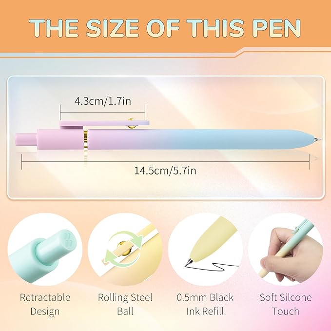 6 Pcs Gel Pens 0.5mm Quick Dry Black Ink Pens Fine Point Smooth Writing Pens, Cute Office and School Supplies Gifts for Women Teacher Students (6 Pcs Ombre Gold)