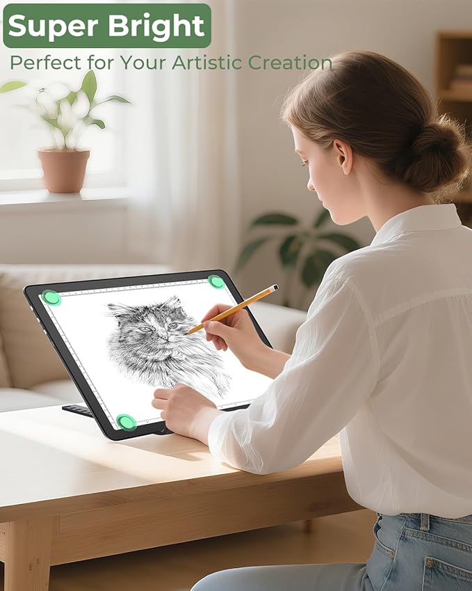 Rechargeable A4 Light Box for Tracing,Bawaslom LED Light Pad with Adjustable Stand and Strong Magnets,Ultra-Thin & Bright Tracing Board for Diamond Art,Sketching,Vinyl Weeding,Architectural Design