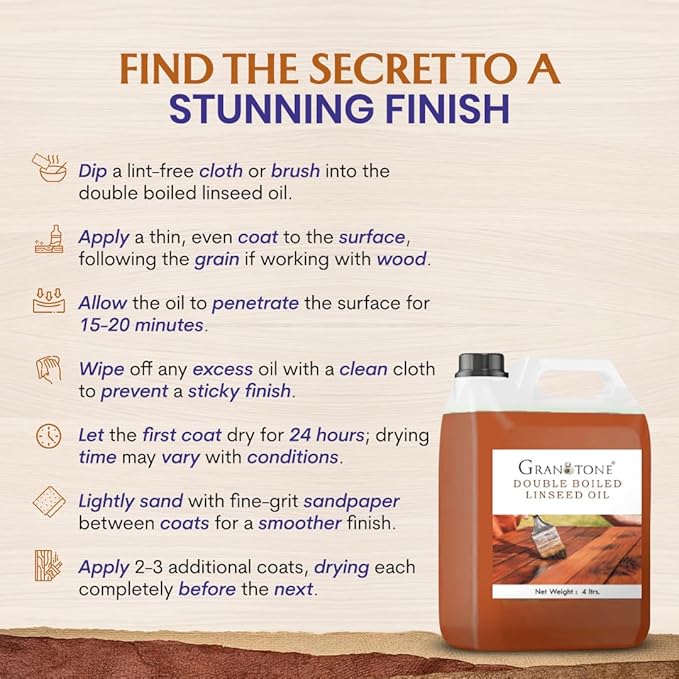 GRANOTONE Double Boiled Linseed Oil | Effective Waterproof Furniture Polish Oil, Used for Wood Finishing, Sports Goods Like Cricket Bat, Filling Cracks, Mixing with Paint and Wall Putty, 200 ML