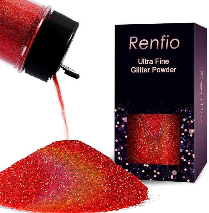 Renfio Holographic Ultra Fine Glitter Powder Metallic Resin Glitter 2.11 Oz (60g) PET Flakes Crafts Sequins 1/128" 0.008" 0.2mm Epoxy Chips Flakes for Tumblers Slime Roses Decorations - Laser Red