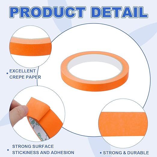MECCANIXITY Masking Tape 0.5 Inch x 21 Yard Painter's Tape Orange Paint Tapes for DIY Crafts Arts Drawing Decoration Labeling Car Painting Artist Teachers, Pack of 6